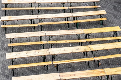 Beer benches, tables, beer tent set, empty