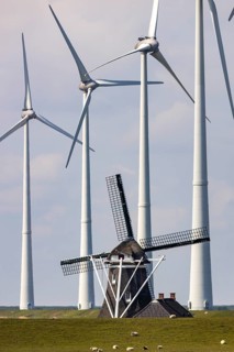 Westereems and Growind wind farms, over 80 wind turbines in total, at the Eemshaven seaport,