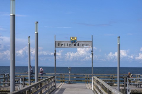Pier with welcome sign Heiligendamm, Mecklenburg-Vorpommern, Germany, Europe