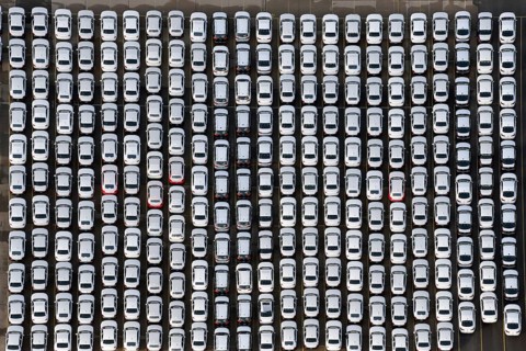 Aerial view, motor vehicle, car, passenger car, new car, transport, trade, export, row, university