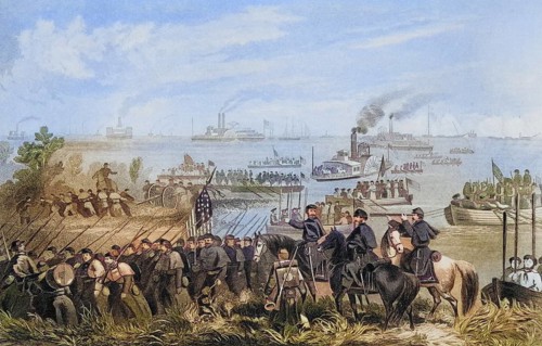 Landing of the troops on Roanoke Island in North Carolina 1862, USA, Historical, digitally restored