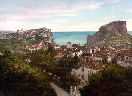View from the Hotel Imperia in Ragusa, now Dubrovnik, Dalmatia, now Croatia, c. 1890, Historic,