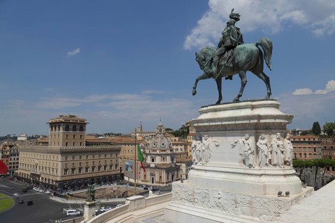 View from the Monumento Vittorio Emanuele II, Piazza Venezia, of the equestrian statue of Vittorio