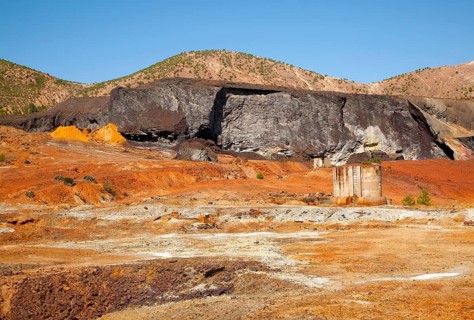 Lunar like despoiled landscape opencast mineral extraction Minas de Riotinto mining area, Huelva