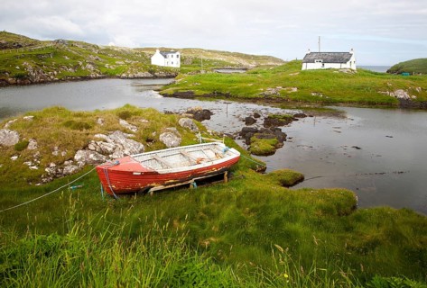 Small fishing boat on the east coast of Barra, Outer Hebrides, Scotland, UK