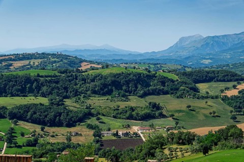 Landscape near San Ginesio in the Marche region with the mountains of the Monti Sibillini National