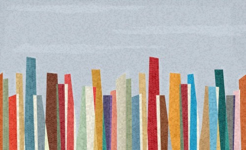 Modern city skyline abstract mosaic background, seamless horizontal repeating pattern