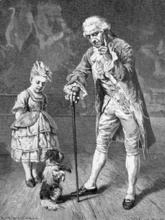 The docile dog, dog makes male on command, Historical, digitally restored reproduction from a 19th