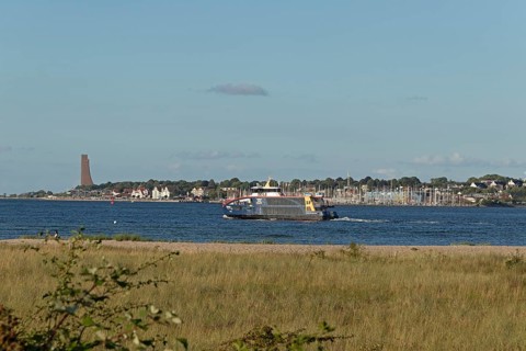 Fjord ferry, naval memorial, Laboe, front beach, Friedrichsort, Kiel, Schleswig-Holstein, Germany,