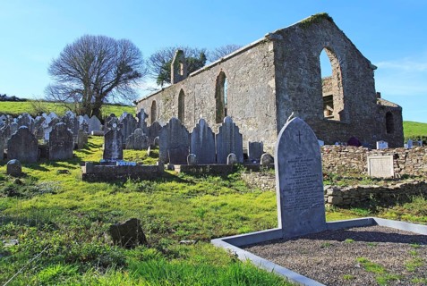 Seventeenth century Kilcredan church ruins and graveyard, County Cork, Ireland, Europe