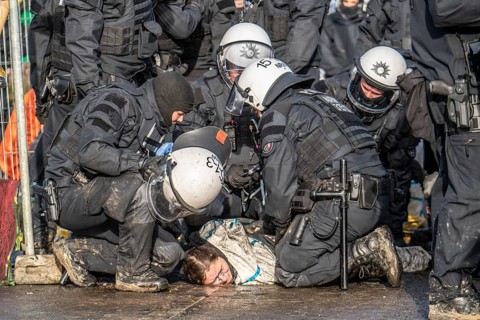 Beginning of the eviction of the Lützerath hamlet, camp of climate activists and squatters, at the