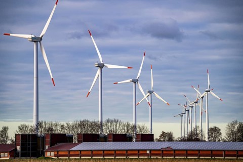 Neurhede wind farm, on the A31 motorway, near the municipality of Rhede, district of Emsland,