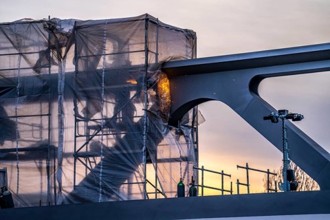 Welding work, during the construction of a 480 metre long bridge for the new U81 light rail line,