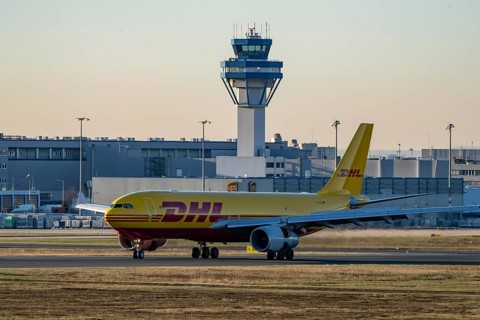 DHL Airbus A330-243F, cargo aircraft landing at Cologne-Bonn Airport, North Rhine-Westphalia,