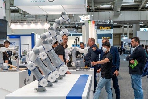 First day at Hannover Messe 2022, industrial trade fair, after a 2-year corona break, exhibition