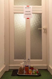 Symbolic image Domestic quarantine, man is in isolation at home due to a suspected corona
