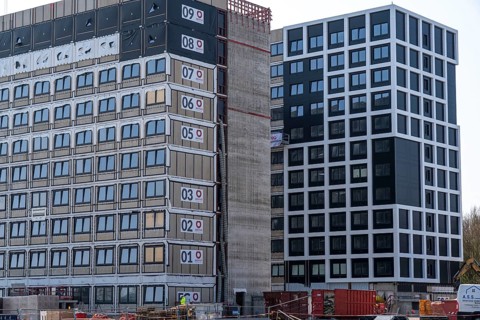 Construction site of the Community Campus, 737 student flats, each 20 square metres in size, fully