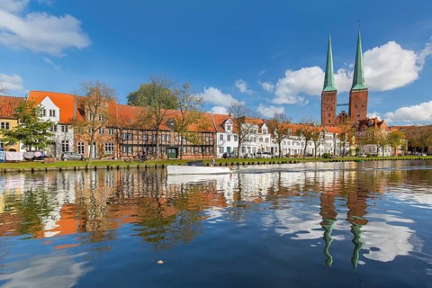 Lübeck Cathedral, Dom zu Lübeck, Lübecker Dom along the river Trave in the Hanseatic town Luebeck,