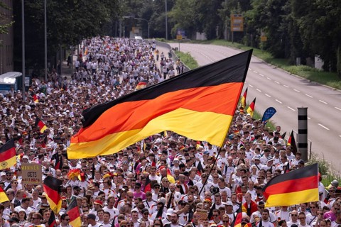 Fan march, German football fans march to the quarter-final Spain versus Germany, UEFA EURO 2024,