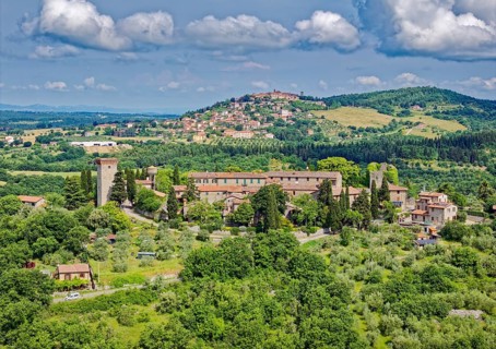 The Umbrian village of Castelfiori, also known as Castel di Fiori, on a hill next to the ruins of