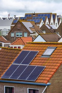 Solar modules on roofs, on pitched roofs of residential buildings, Vlissingen, Netherlands