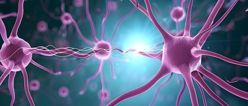 Visualization of neurons firing neurotransmitters in the synaptic gap, AI generated