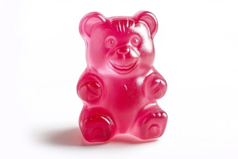 Cute opink jelly bear fruit gum candy on white background. Generative Ai, AI generated