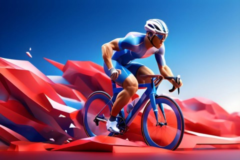 Cycling athlete abstracted into fluid shapes that capture elegance and strength, colors in french