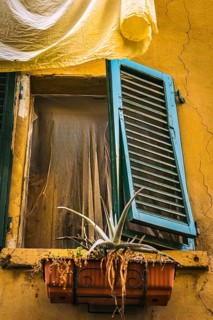 Dilapidated unkempt open window, dilapidated, building, property, crisis, facade, withered, Italy,