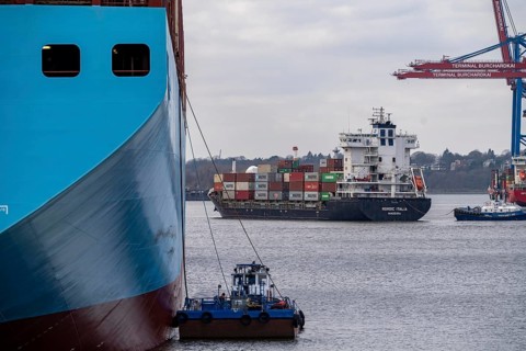 Feeder vessel, Nordic Italia leaves EUROGATE Container Terminal, Waltershofer Hafen, Hamburg,