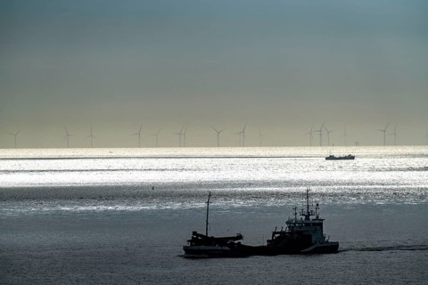 Shipping traffic off Zoutelande province of Zeeland, offshore wind farm, Walcheren peninsula,