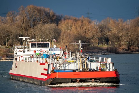 HKG gas tanker Gas81, on the Rhine near Duisburg, North Rhine-Westphalia, Germany, Europe