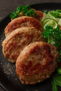 Fried cutlets, turkey, with vegetable salad, top view, no people
