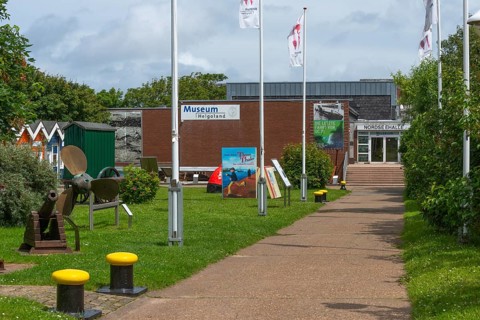 Museum in the North Sea Hall in Unterland, outdoor area with lobster shacks and maritime elements,