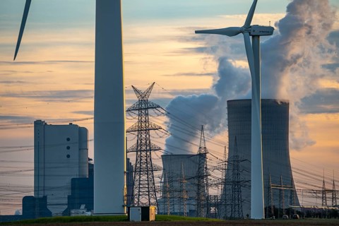 Lignite-fired power plant, RWE Power AG Niederaußem power plant, wind power plants, 2 units were