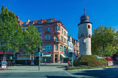 Herstallturm in the historic centre of Aschaffenburg in Bavaria, Germany, Europe