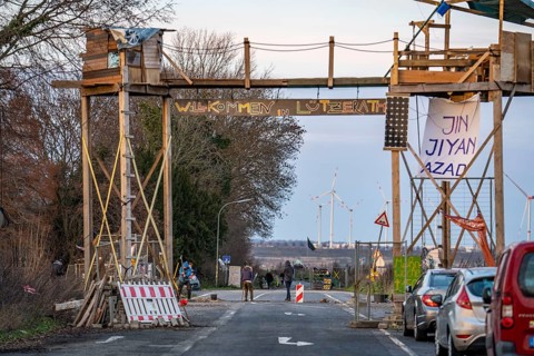 Camp of climate activists in the rest of the village of Lützerath, the last place to be excavated