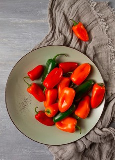 Mini sweet pepper, set, colored peppers, top view, no people, assortment