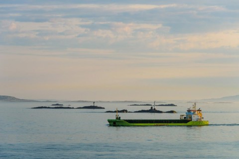 Sunrise of HEIKE LEHMANN General Cargo Ship over FjordSailing, Stavanger, Boknafjorden, Norway,