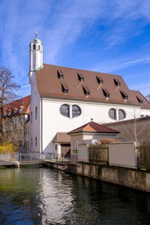 St Ursula am Schwallech, city canal, Augsburg, Swabia, Bavaria, Germany, Europe