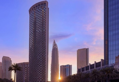UAE, Dubai downtown financial skyline and business shopping center near Dubai Mall
