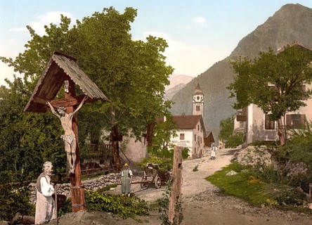 Crucifix near Dorf Tyrol, formerly Austria-Hungary, today South Tyrol, Italy, Historical, digitally