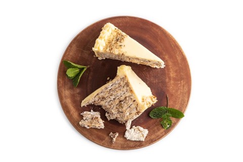 Walnut and almond cake isolated on white background. top view, flat lay, close up