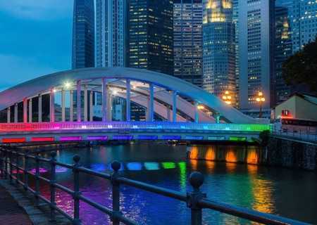 Rainbow coloured bridge in Singapore city centre