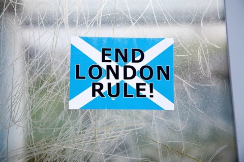 Scottish Independence poster sticker saying 'End London Rule', Barra, Outer Hebrides, Scotland, UK