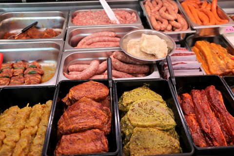 Variety of fine meat products in the butchery (Variety of fine meat products in the butchery)
