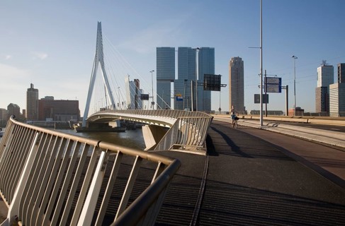 Erasmus Bridge, Erasmusbrug, spanning the River Maas designed by architect Ben van Berkel completed