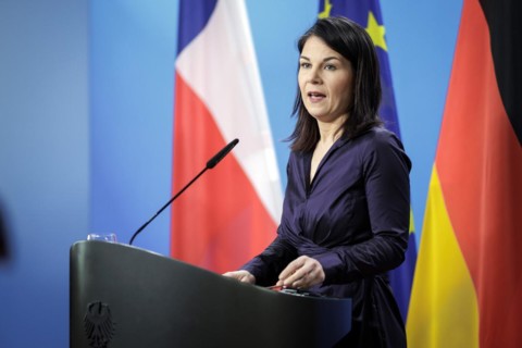 Annalena Bärbock, Federal Foreign Minister, photographed at a press conference after the joint