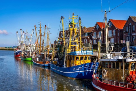 Cutter harbour Neuharlingersiel, Lower Saxony, Germany, Europe