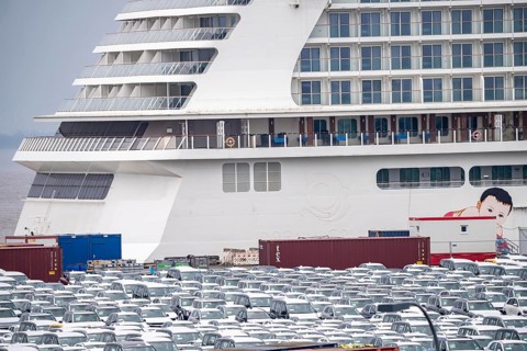 Parking space for import vehicles, hundreds of Hyundai Ioniq, electric cars, waiting for onward